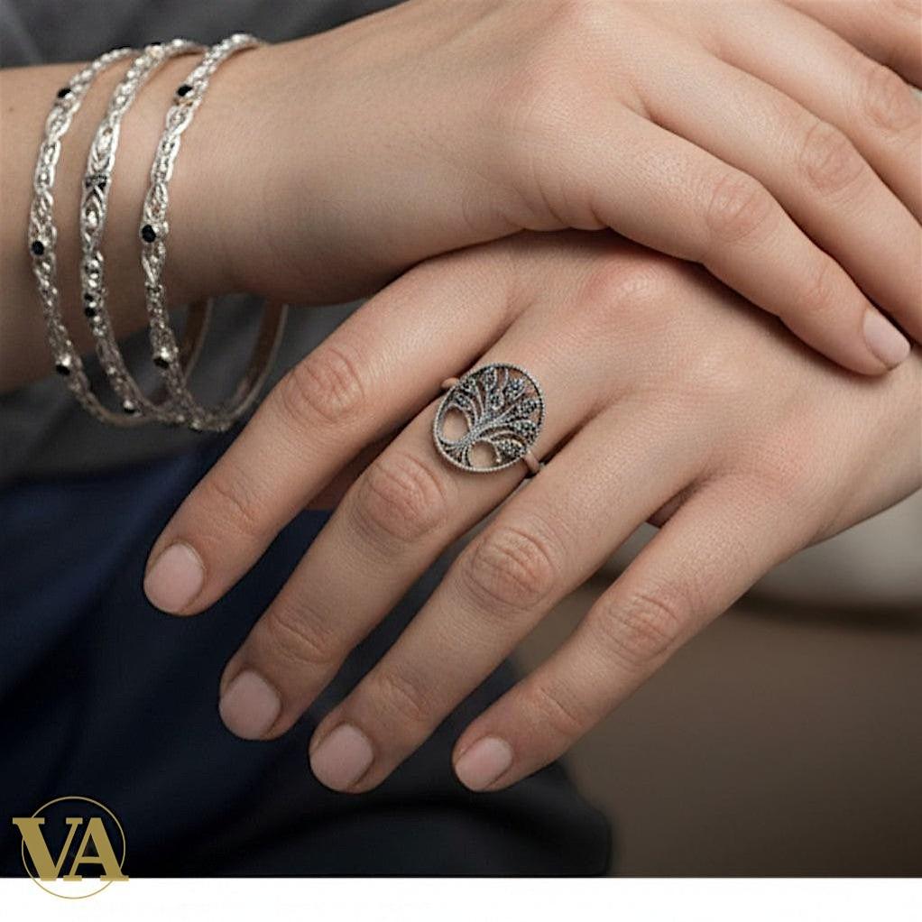 Bague Femme Argent 925 Arbre de Vie – Marcassite Vintage