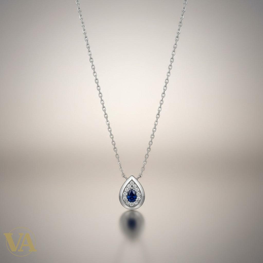 Collier Femme Argent 925 Zircon Bleu – Pendentif Larme Halo Zircons-Vindicta : Bijoux Argent 925 Massif, Luxe et Héritage