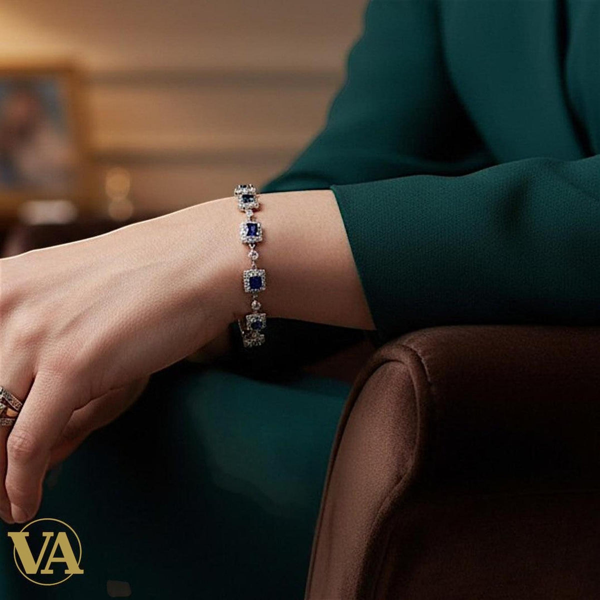 Bracelet Femme Argent 925 Oxydes Bleus – Design Géométrique