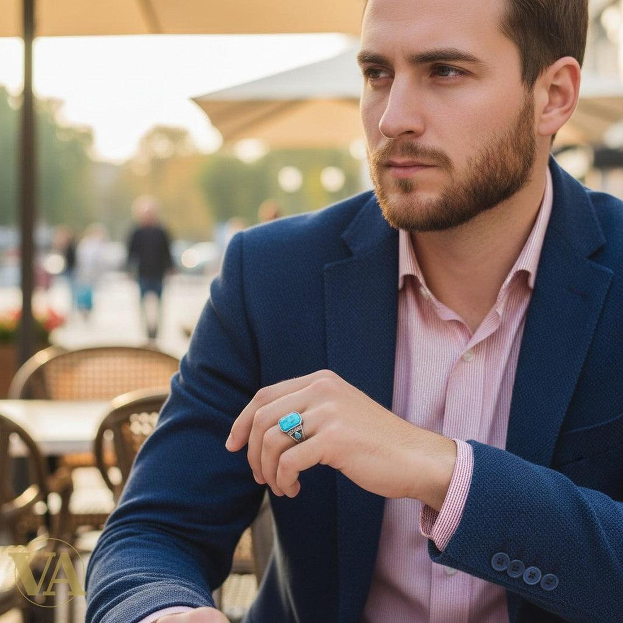 Bague Homme Argent 925 – Turquoise Naturelle - Argent 925 - Vindicta