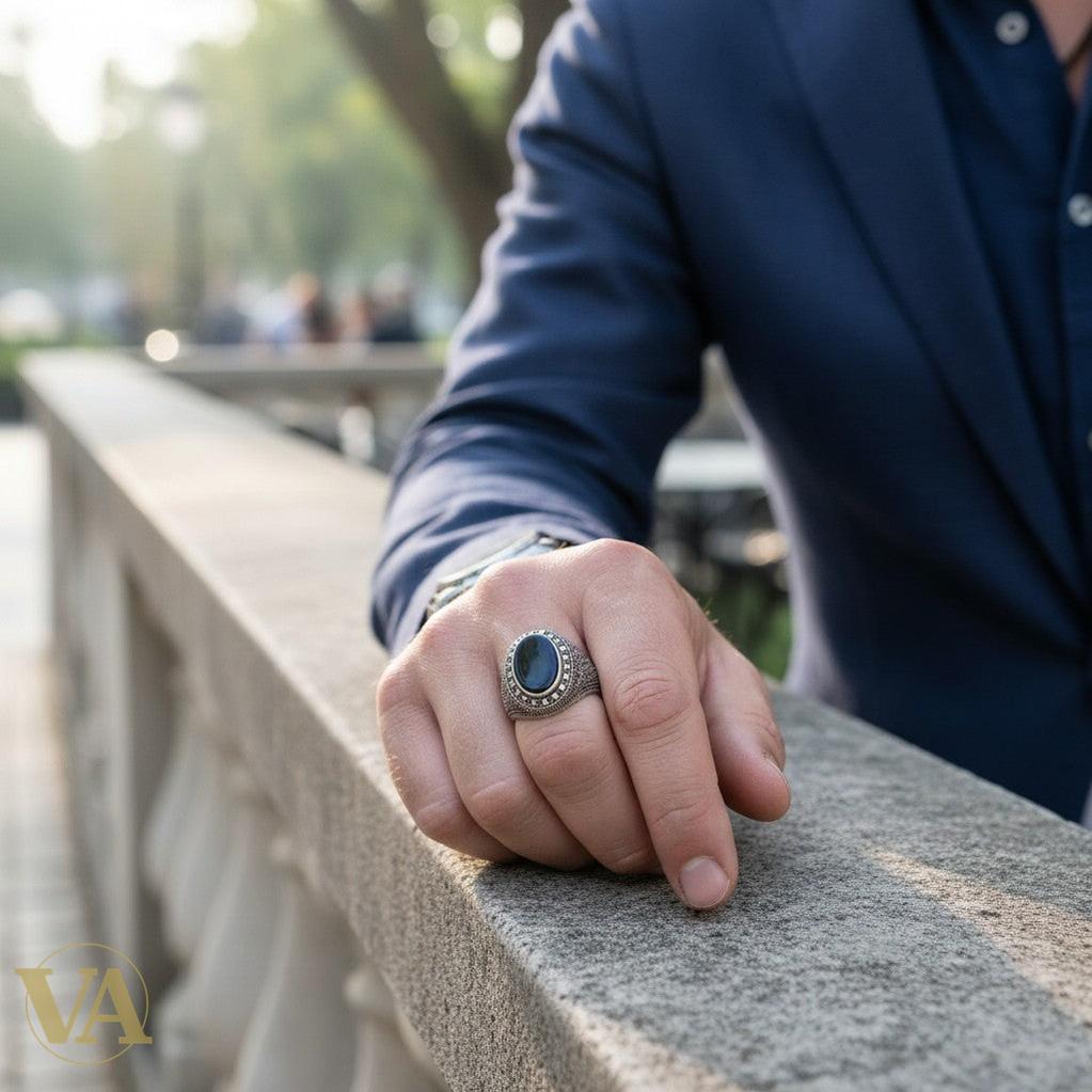 Chevalière Homme Argent 925 Onyx Noir Marcassite Dôme