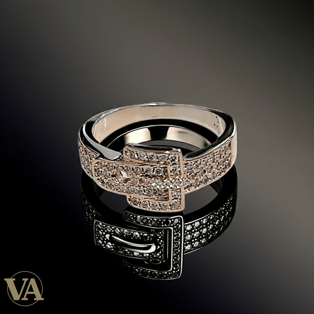 Bague Femme argent 925 rosée – motif boucle pavée - Argent 925 - Vindicta
