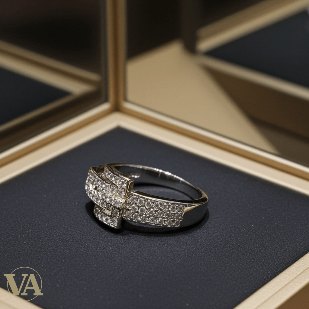 Bague Femme argent 925 rosée – motif boucle pavée - Argent 925 - Vindicta