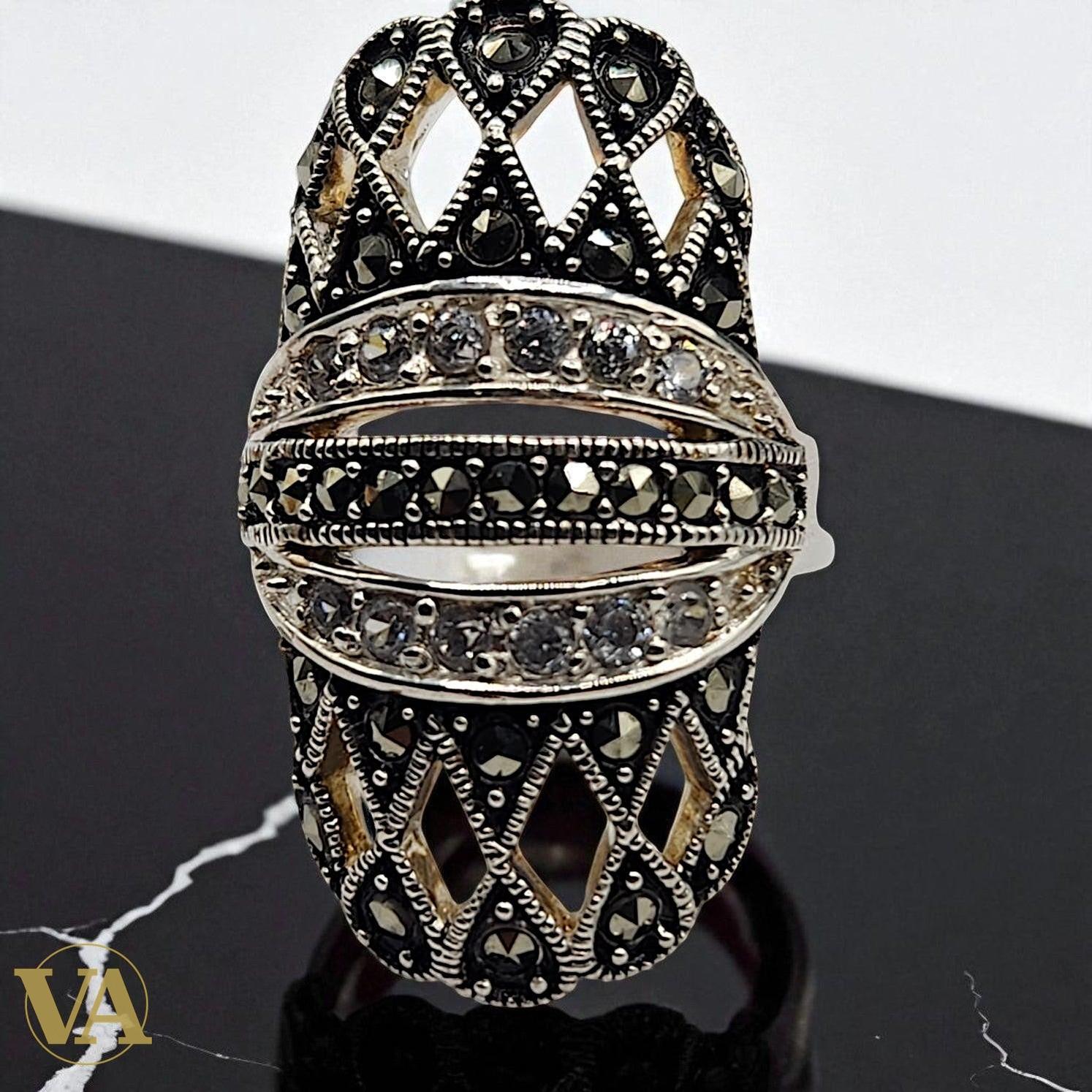 Bague argent ajourée à reliefs perlés