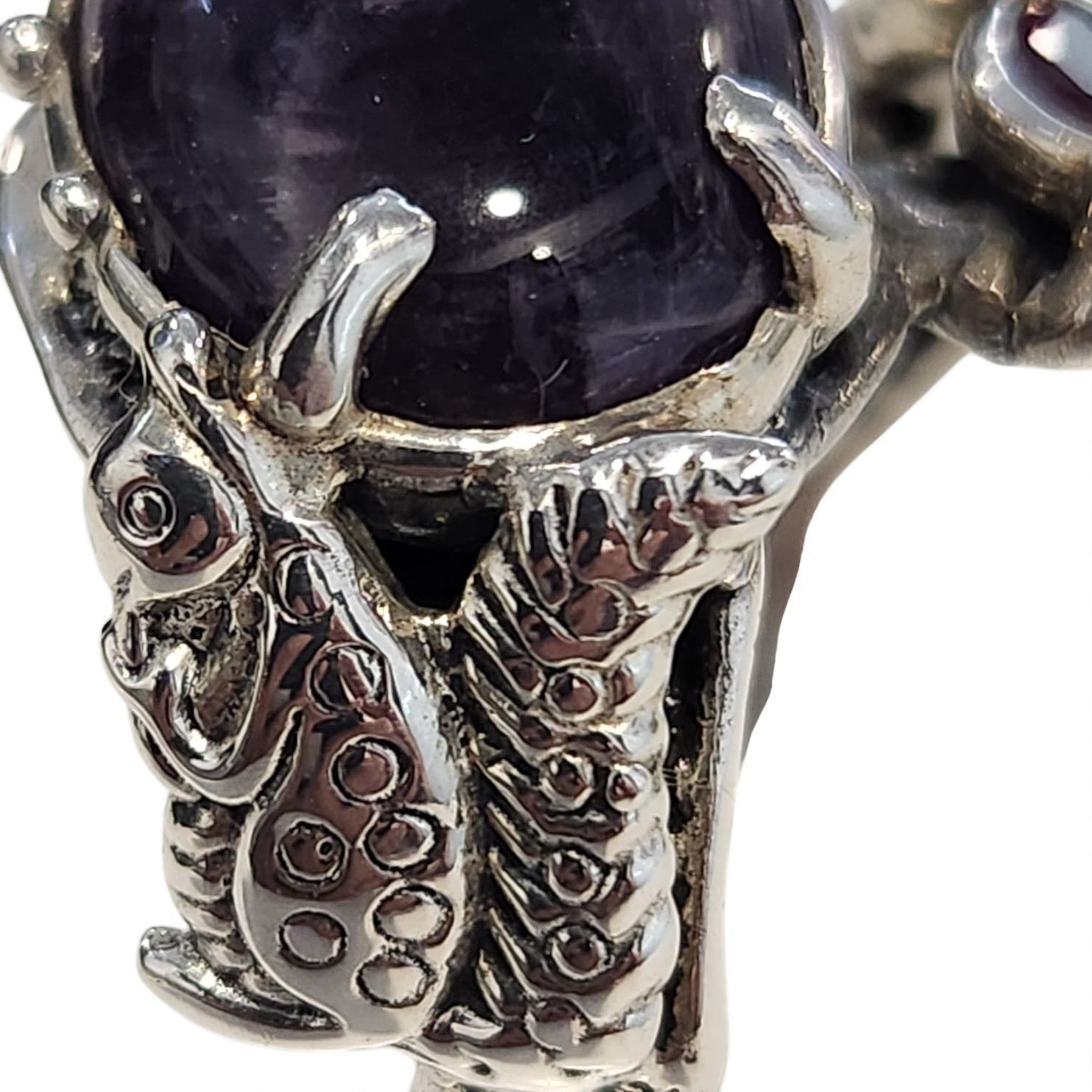 Bague argent 925 cabochon Améthyste et pierres rouges/vertes