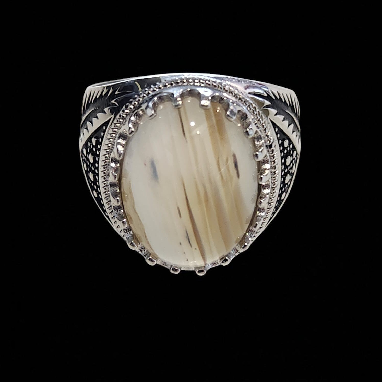 Bague Homme Argent 925 avec Agate Rubanée