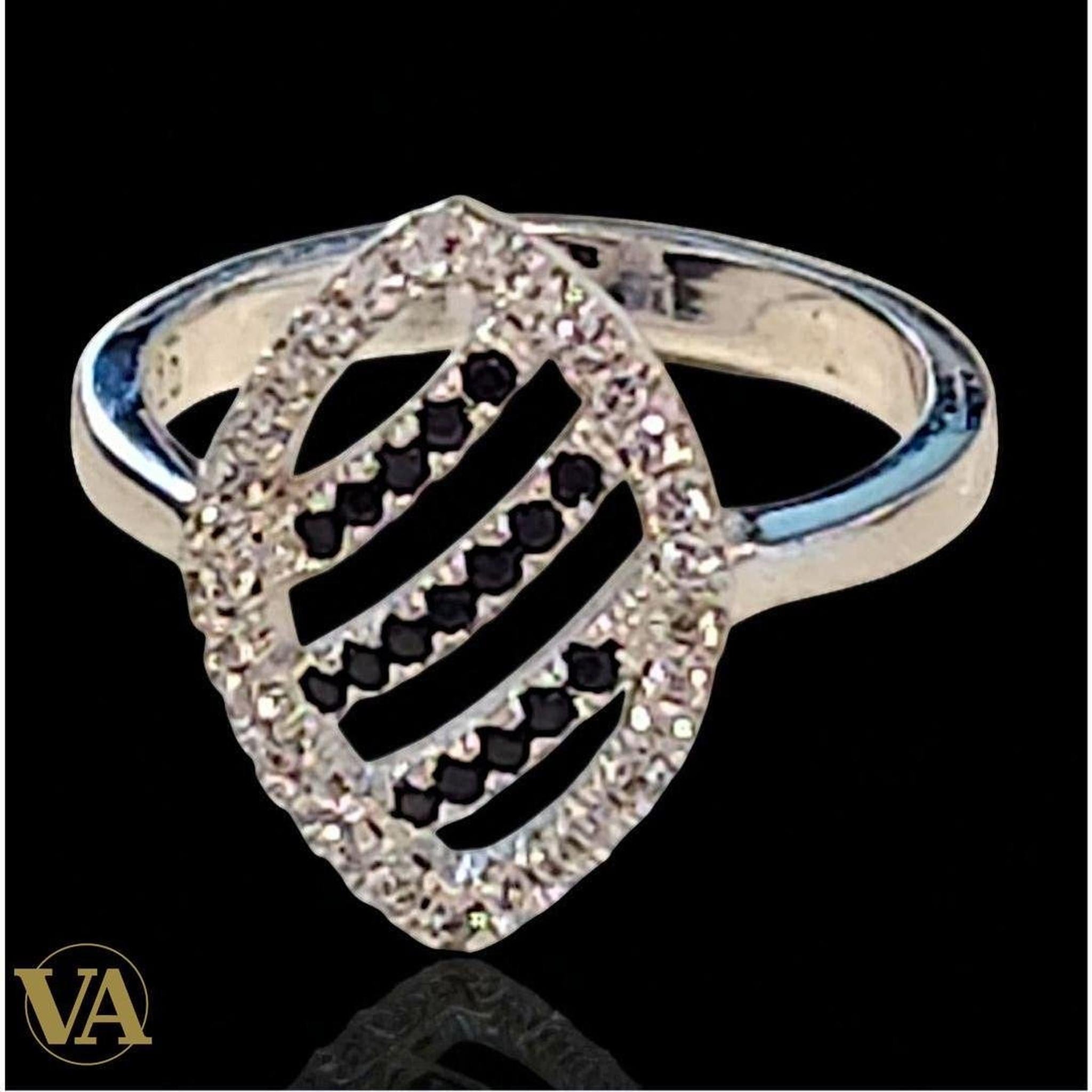 Bague Femme argent 925 losange zircons noirs et blancs | Bijoux Vindicta