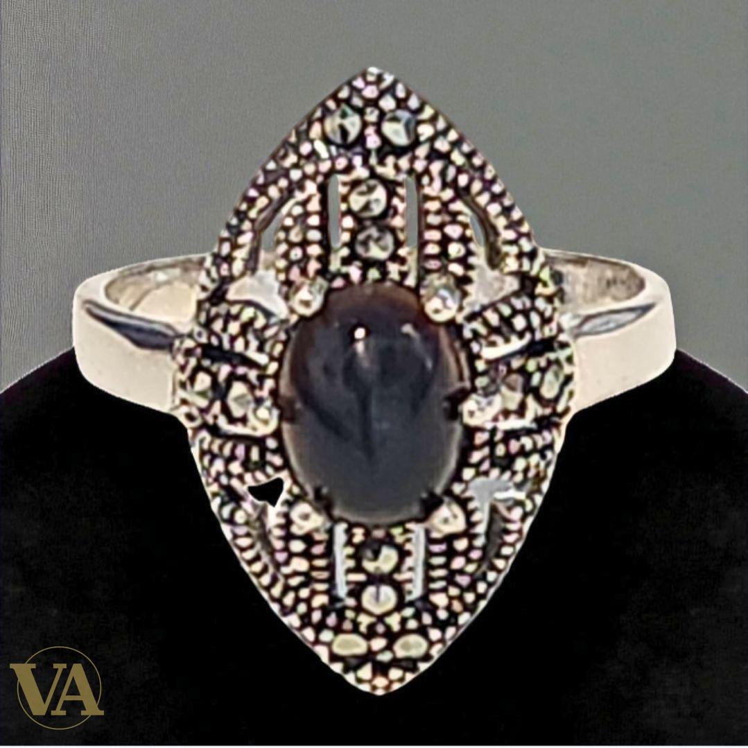 Bague argent 925 onyx noir et marcassites