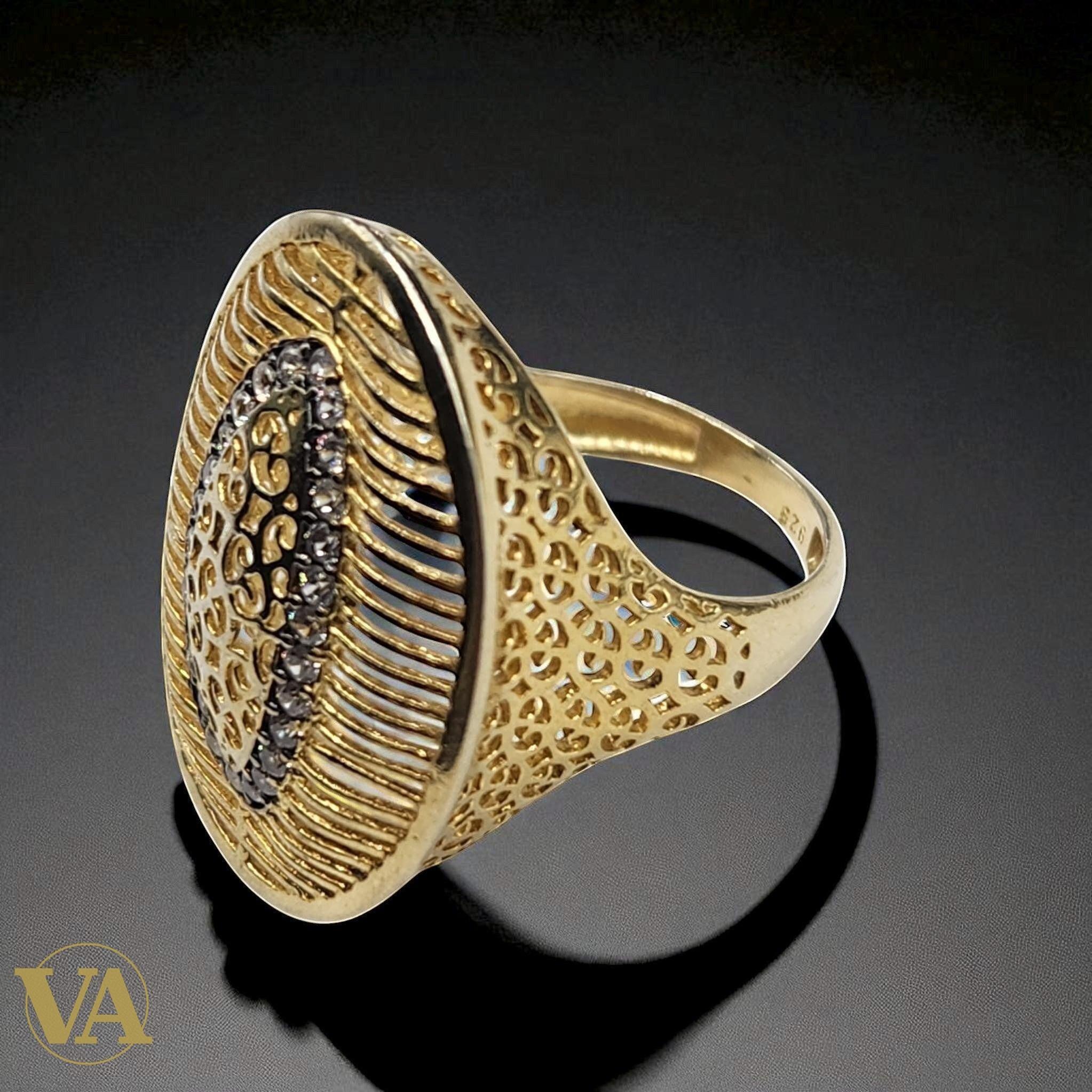 Bague Femme argent 925 doré ajourée avec pierres | Bijoux Vindicta