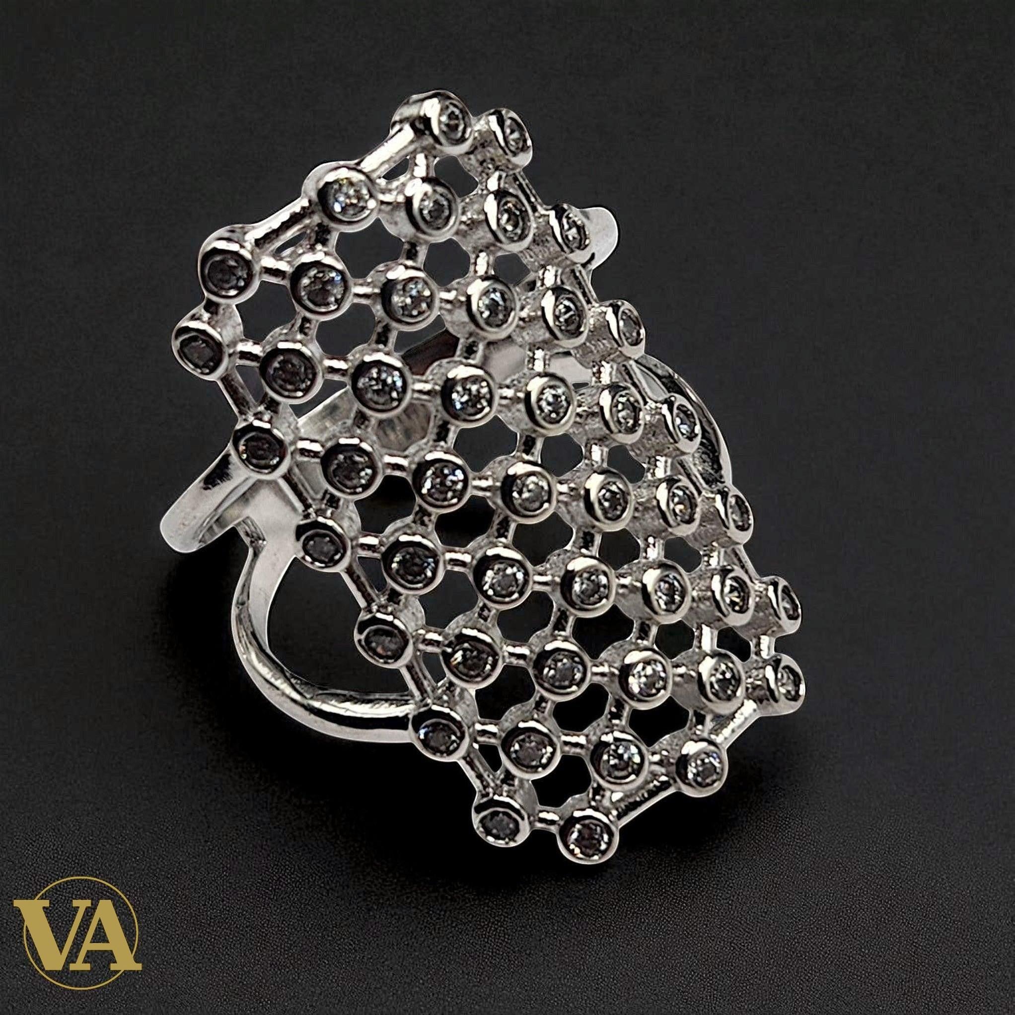Bague Femme argent 925 ajourée pavée zirconiums | Bijoux Vindicta