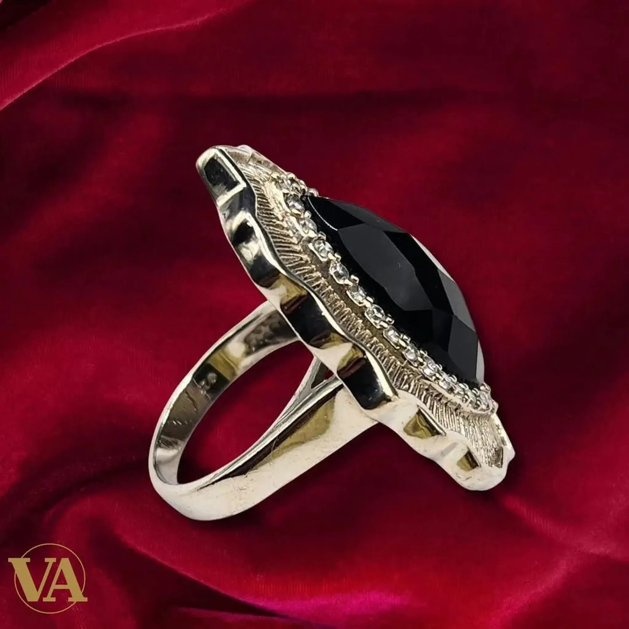 Bague Femme argent 925 onyx noir et pierres claires - Argent 925 - Vindicta
