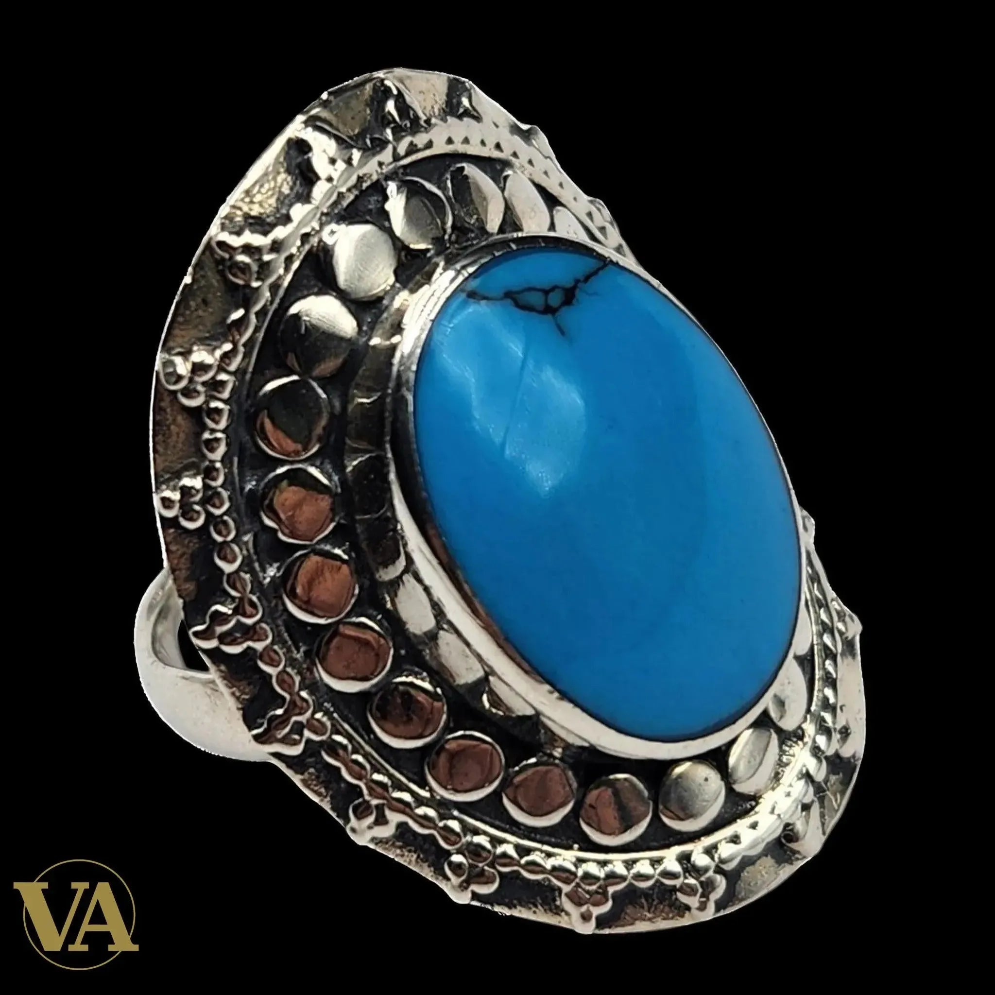 Bague Femme argent 925 T52 cabochon turquoise – Bohème chic | Bijoux Vindicta
