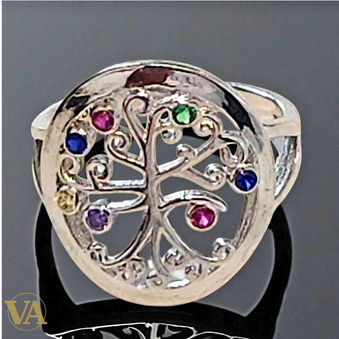 Bague argent 925 Arbre de Vie pierres multicolores
