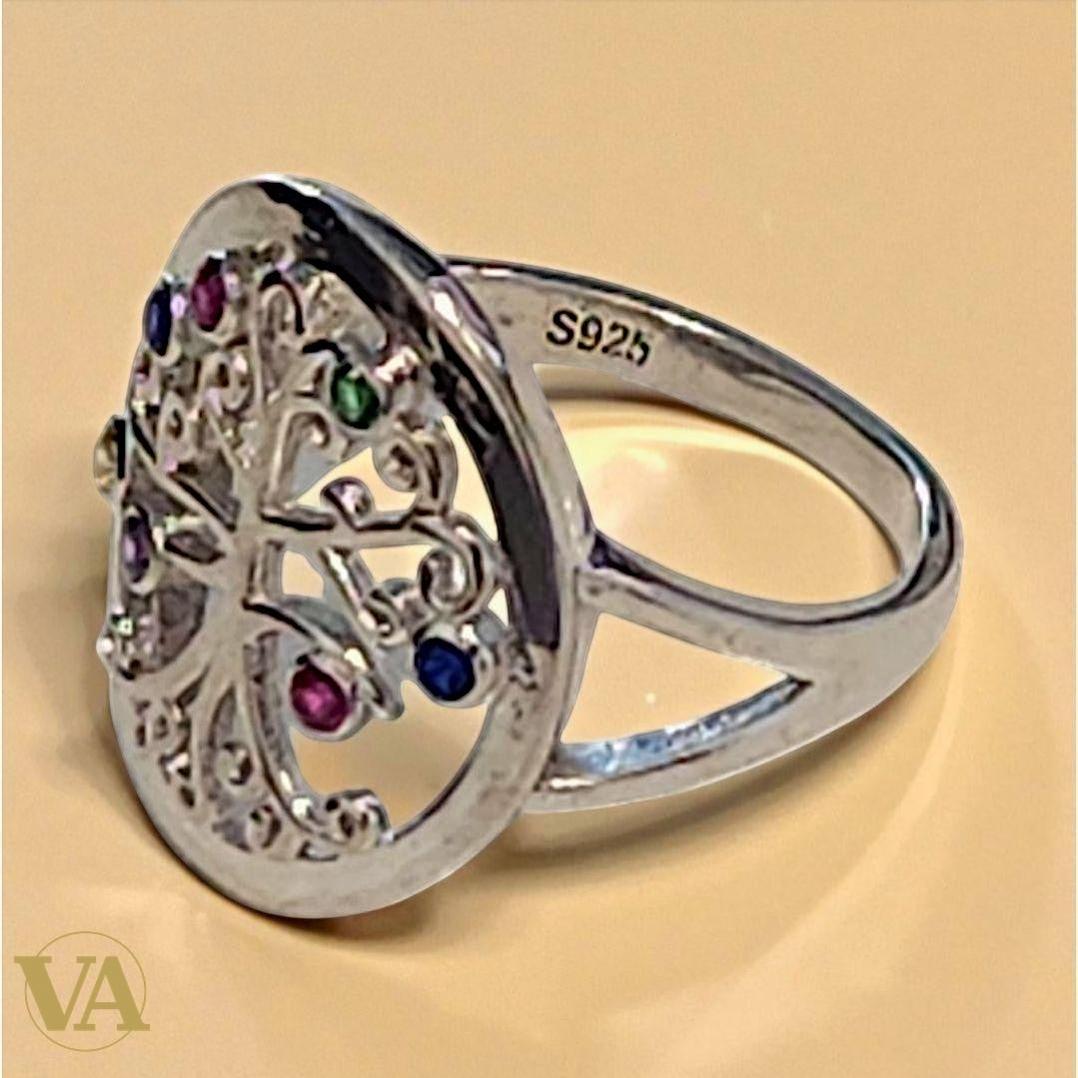 Bague argent 925 Arbre de Vie pierres multicolores