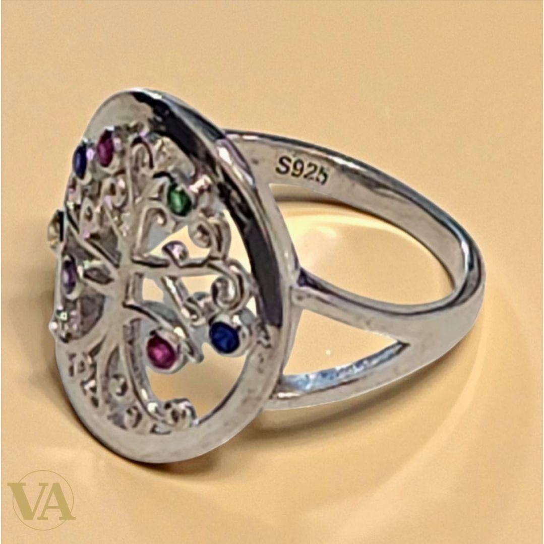 Bague argent 925 Arbre de Vie pierres multicolores