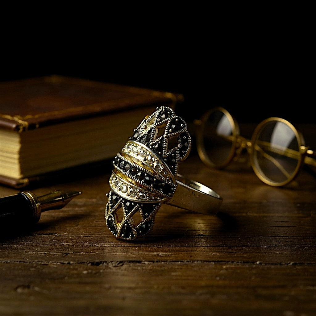 Bague argent ajourée à reliefs perlés