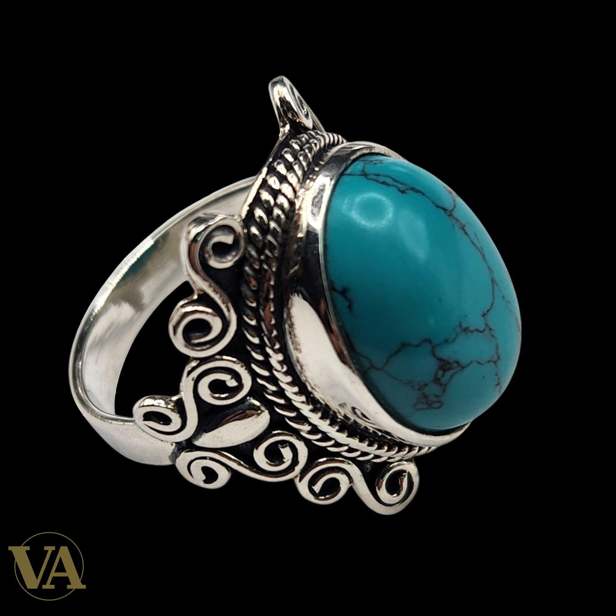 Bague argent 925 T57 cabochon turquoise – Bohème