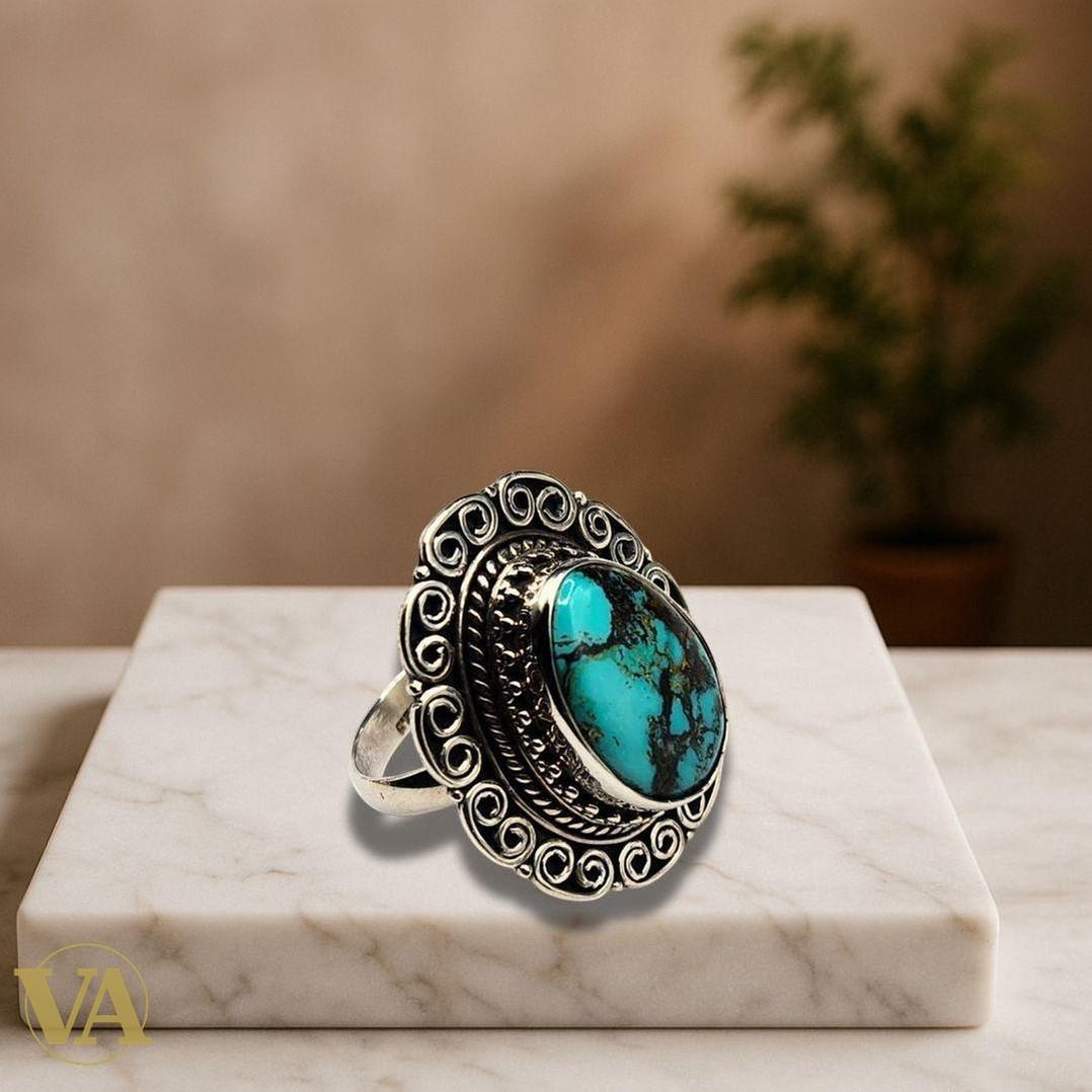 Bague Femme argent 925 cabochon turquoise | Bijoux Vindicta