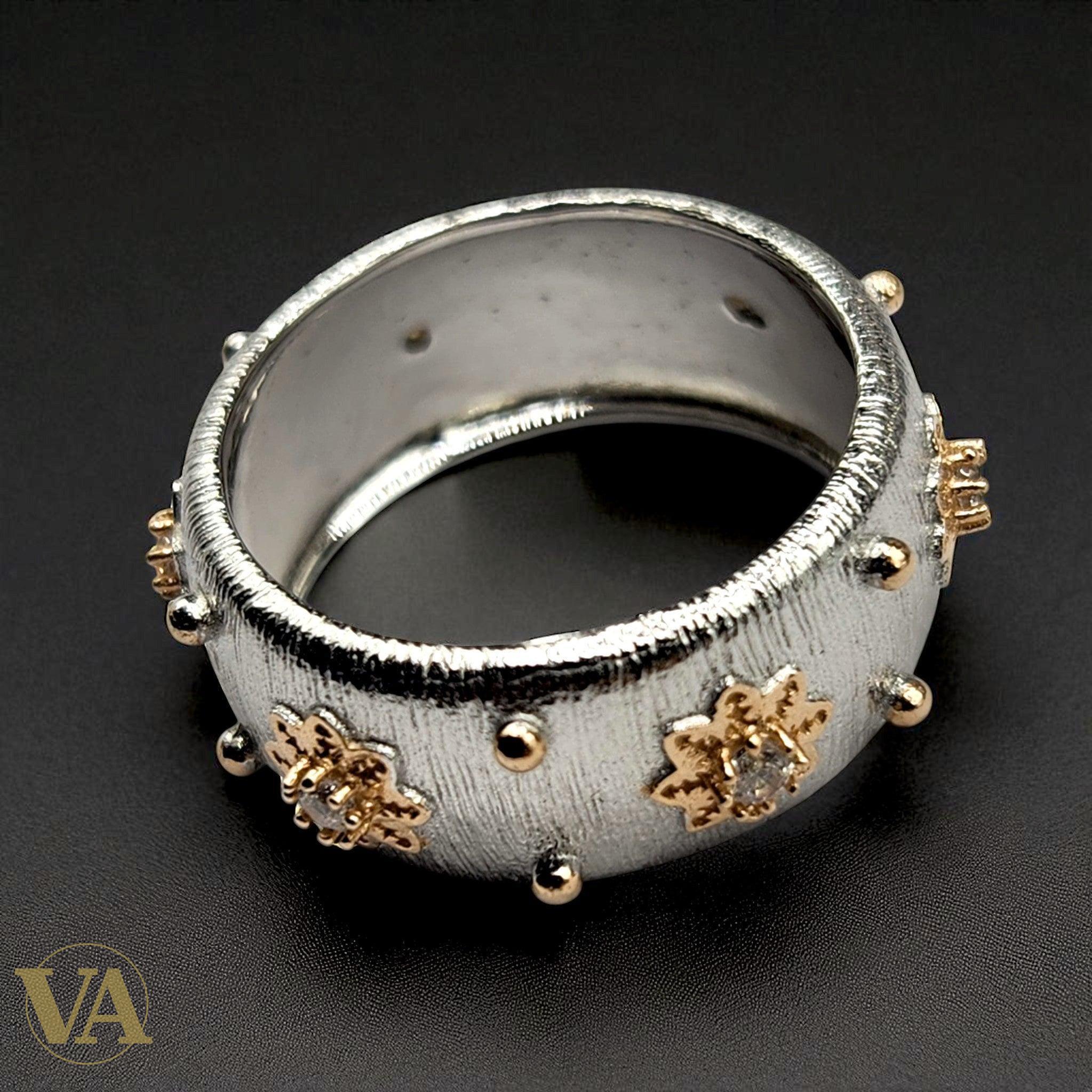 Bague argent 925 anneau large brossé or rose