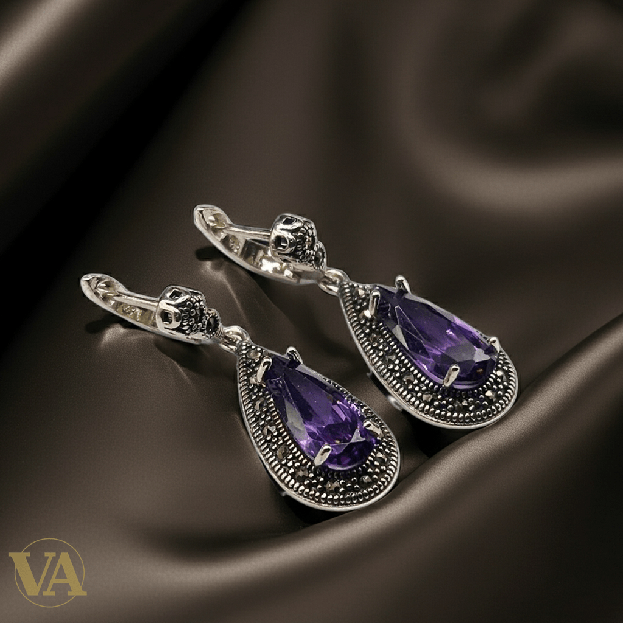 Boucles d’oreilles Femme pendantes goutte Améthyste en Argent 925 style vintage - Argent 925 - Vindicta
