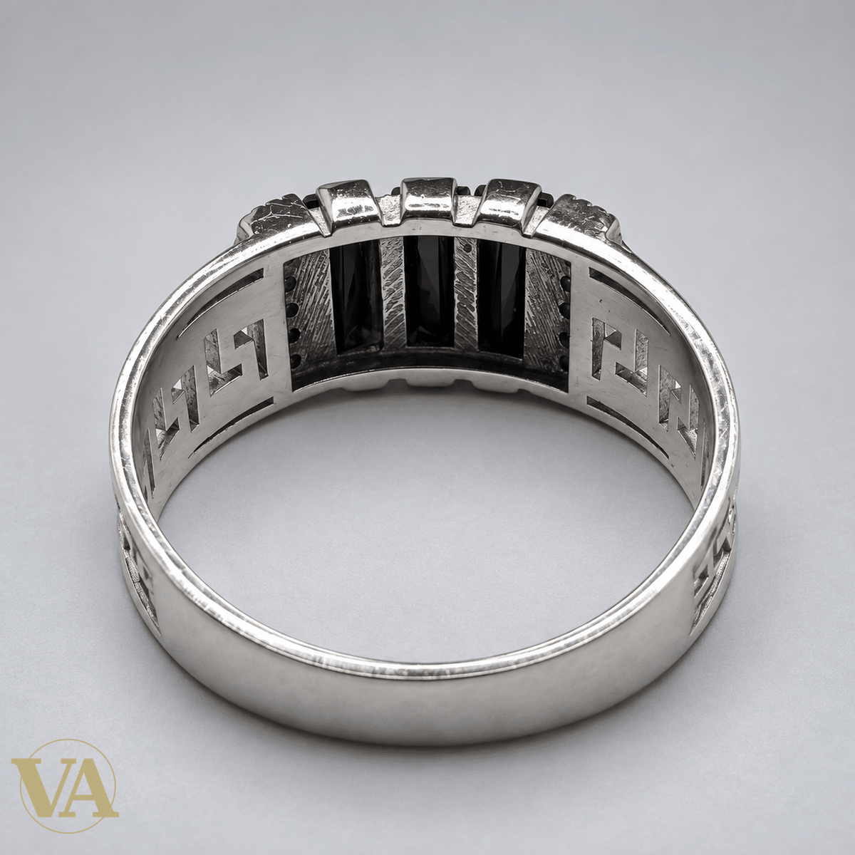 Chevalière Homme Argent 925 – Triple Onyx Noir & Motifs Grecs - Argent 925 - Vindicta
