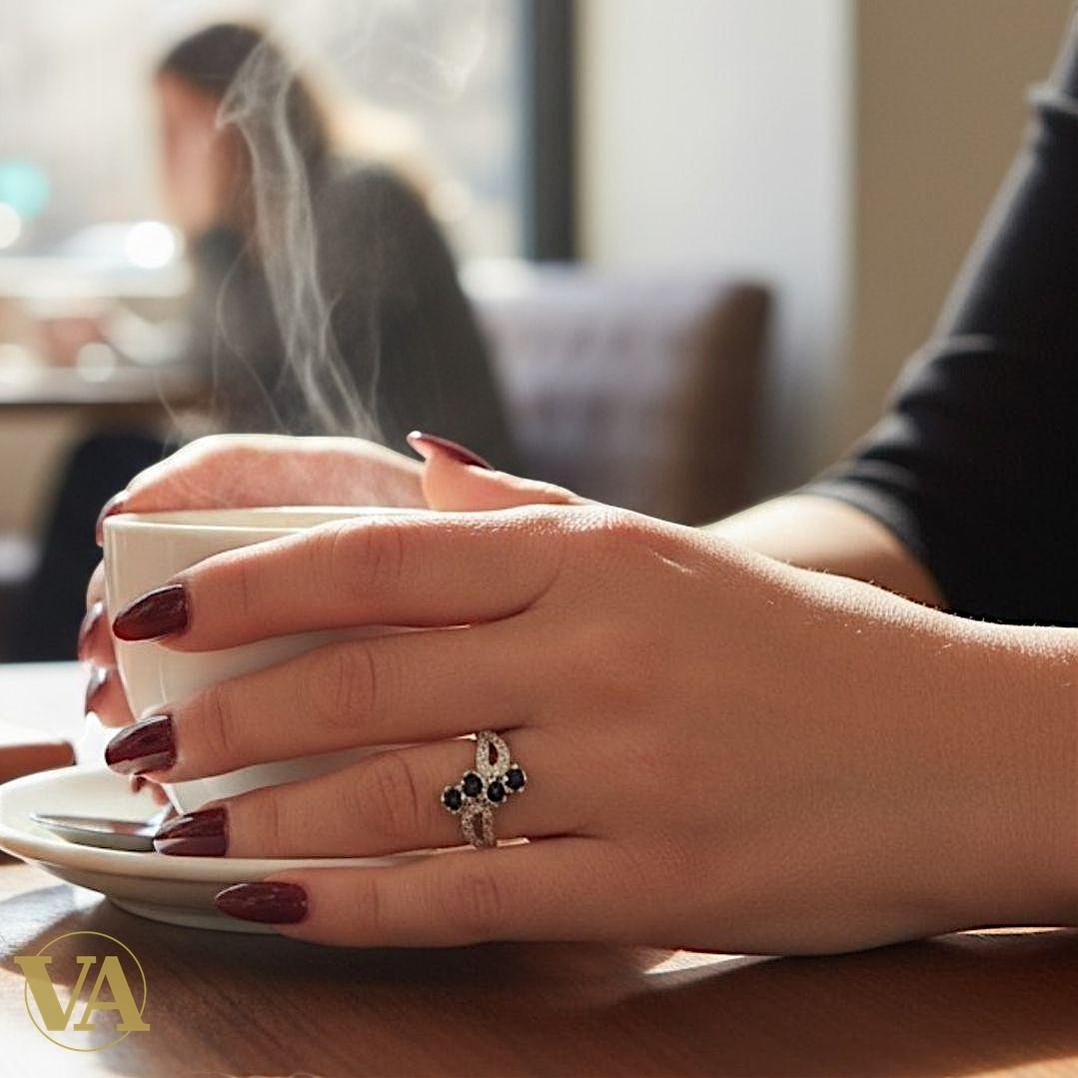 Bague argent 925 pavée noire – ajourée