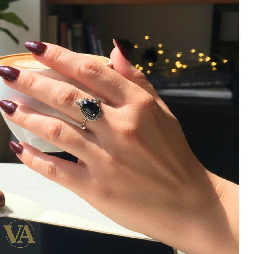 Bague femme argent 925 saphir bleu et marcassites