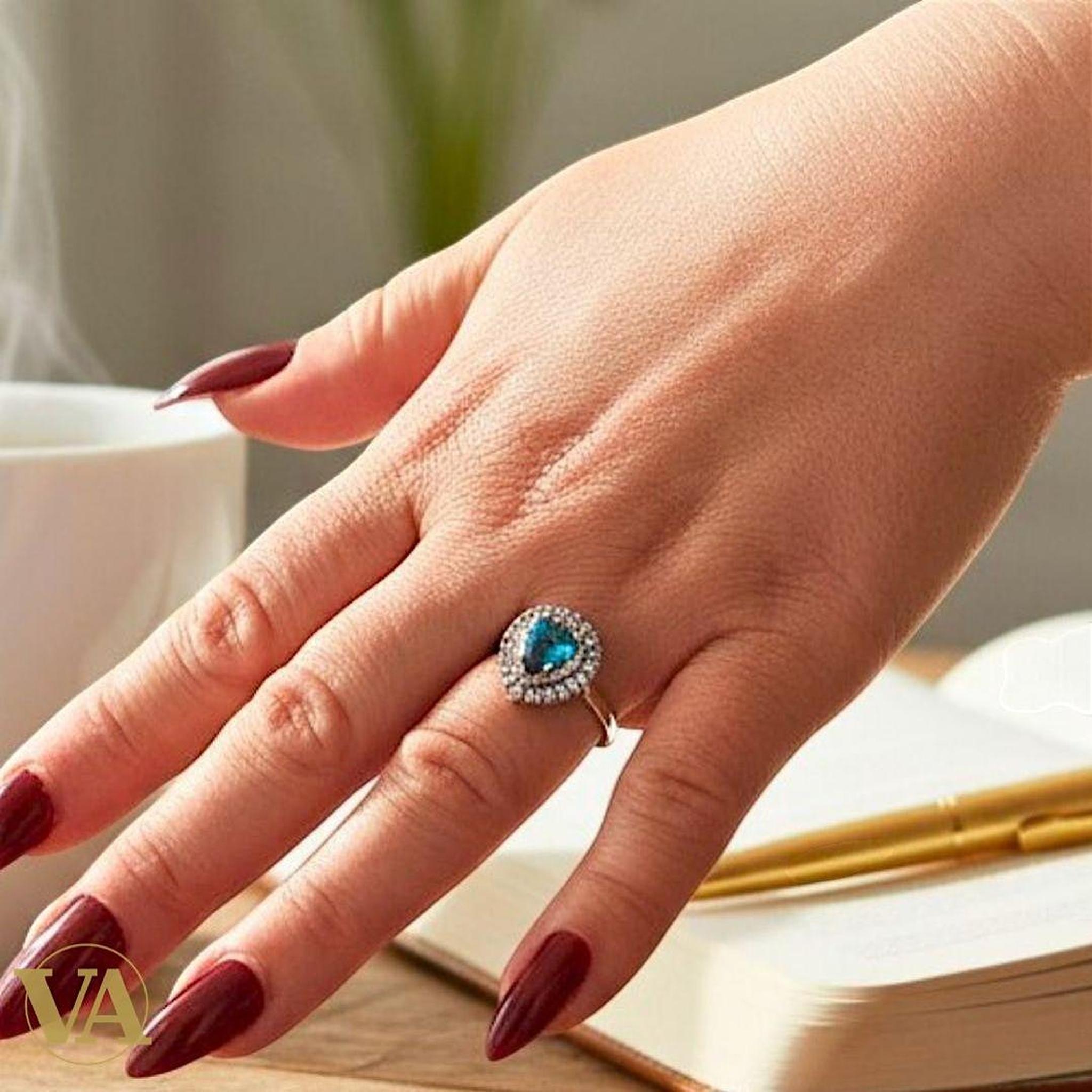 Bague femme argent 925 topaze bleue et marcassites | Bijoux Vindicta