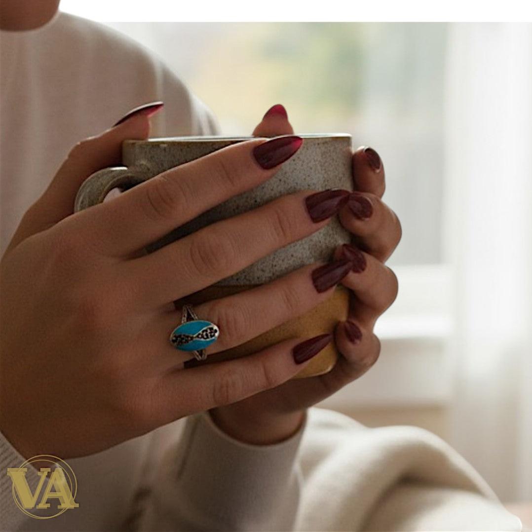 Bague Argent 925 Turquoise & Marcassites