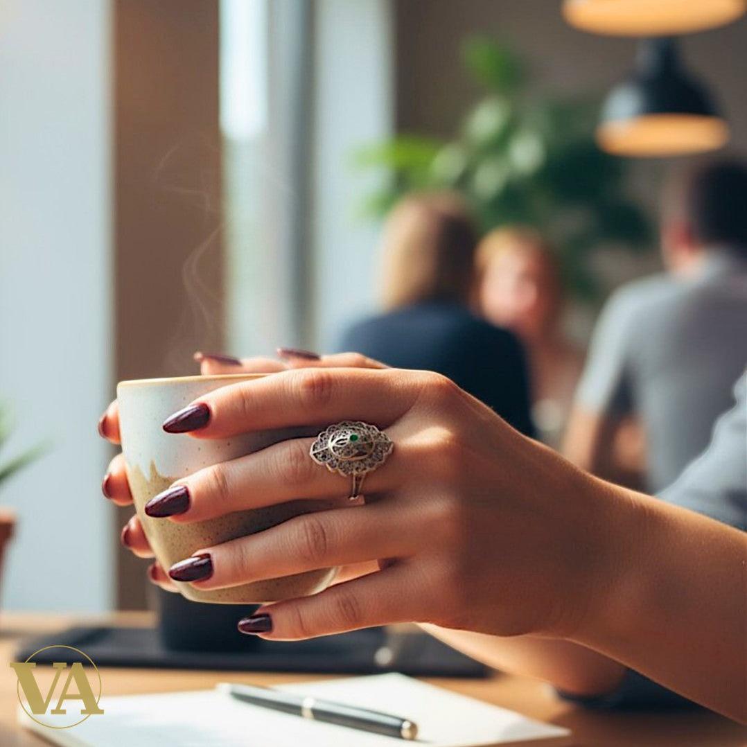 Bague Argent 925 Ajourée & Pierre Verte