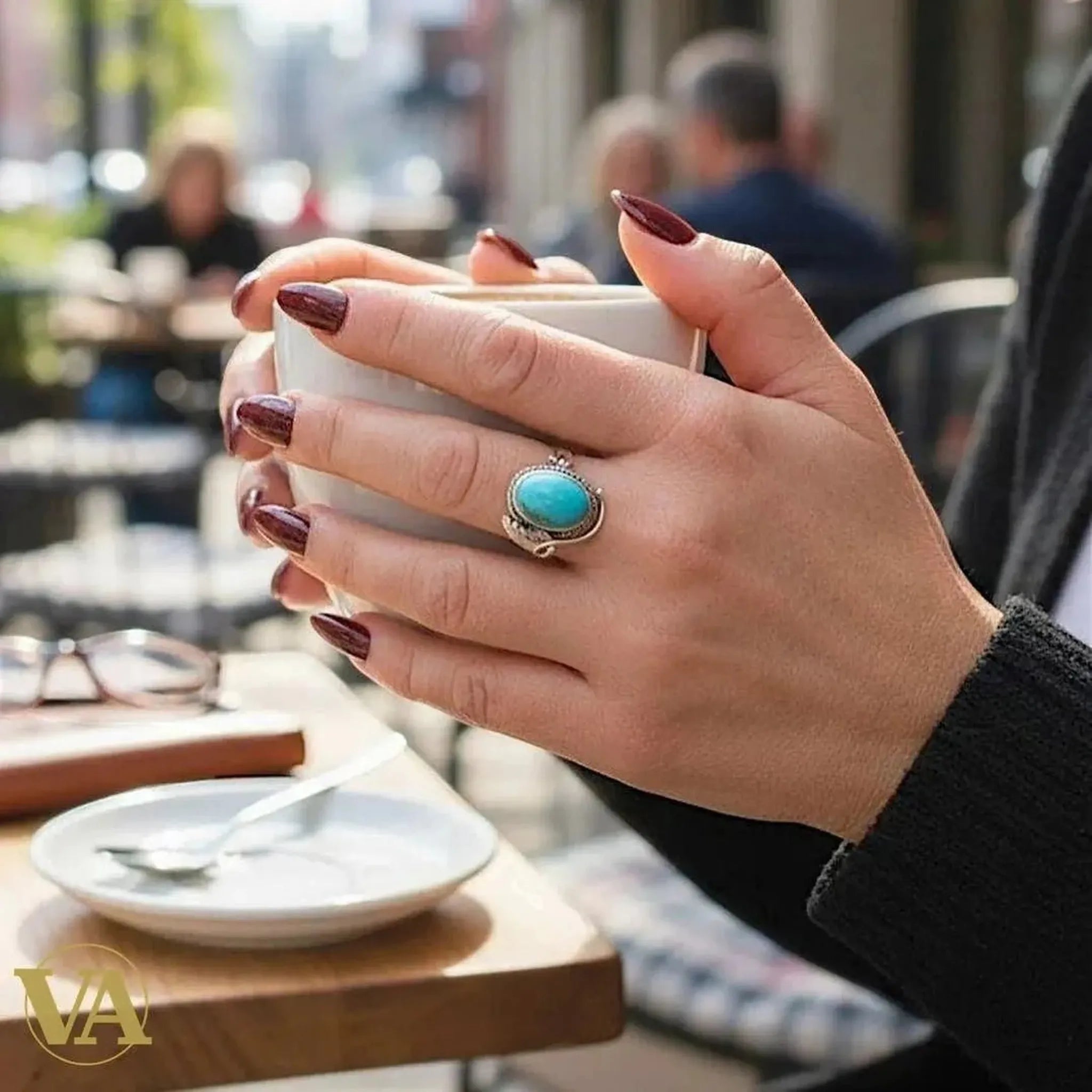 Bague Femme argent 925 turquoise cabochon | Bijoux Vindicta