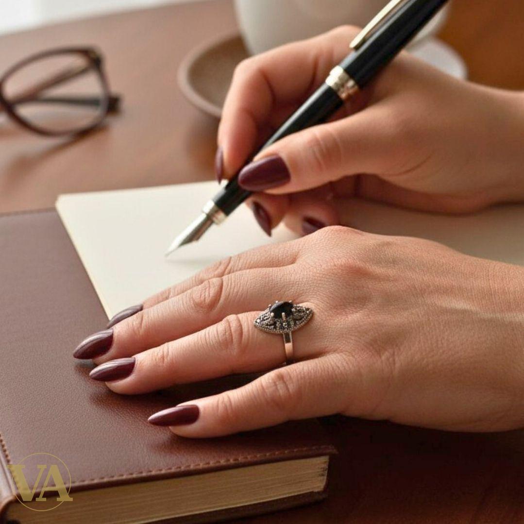 Bague argent 925 onyx noir et marcassites