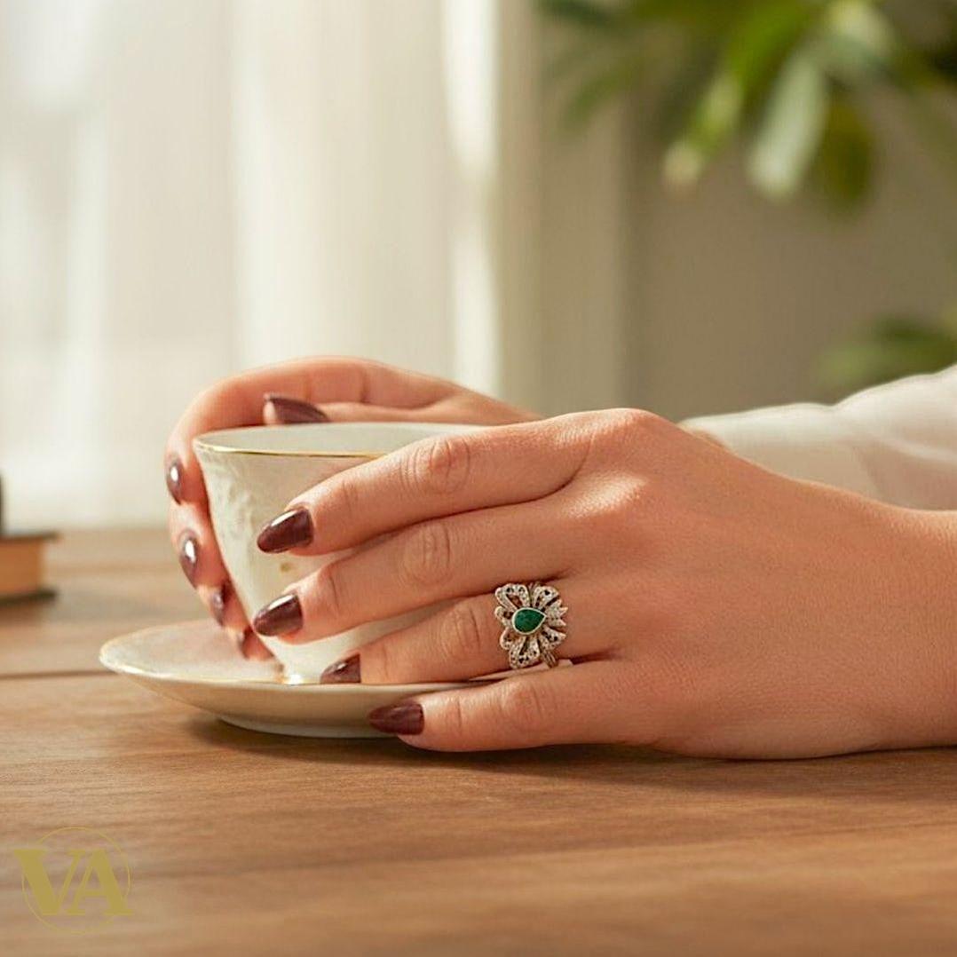 Bague femme argent 925 papillon – Agate verte et marcassites – Élégance vintage