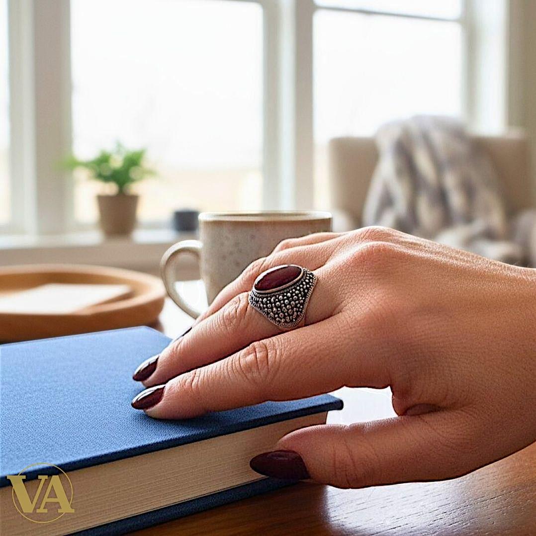 Bague argent 925 T56 cabochon cornaline