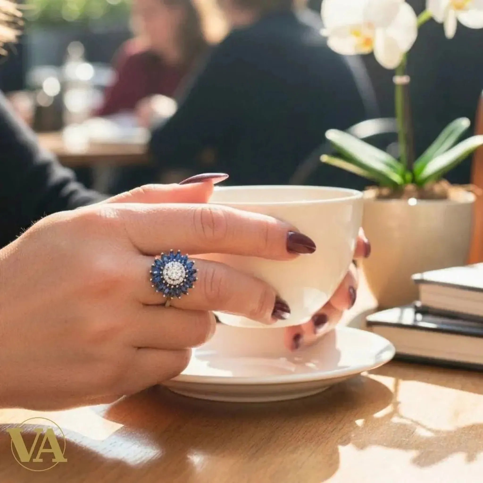 Bague Femme argent 925 fleur zirconium et pierres bleues | Bijoux Vindicta