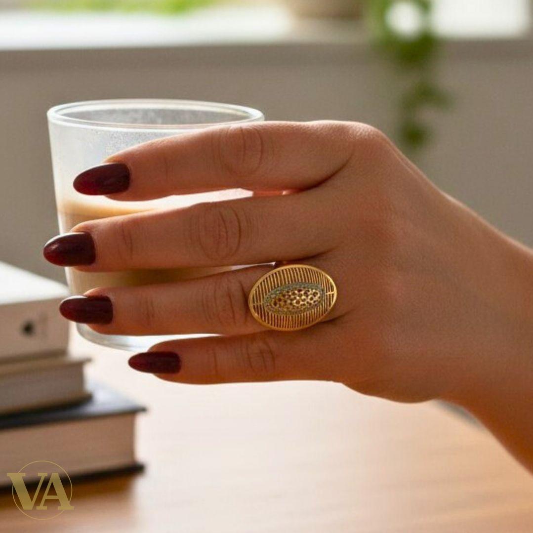 Bague argent 925 doré ajourée avec pierres