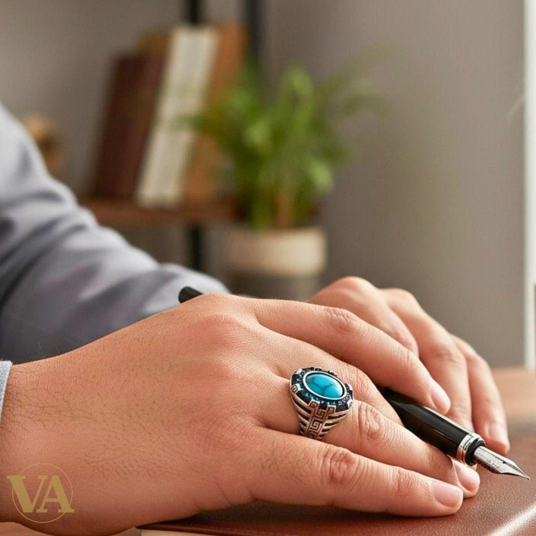 Bague Homme Argent 925 & Turquoise ovale