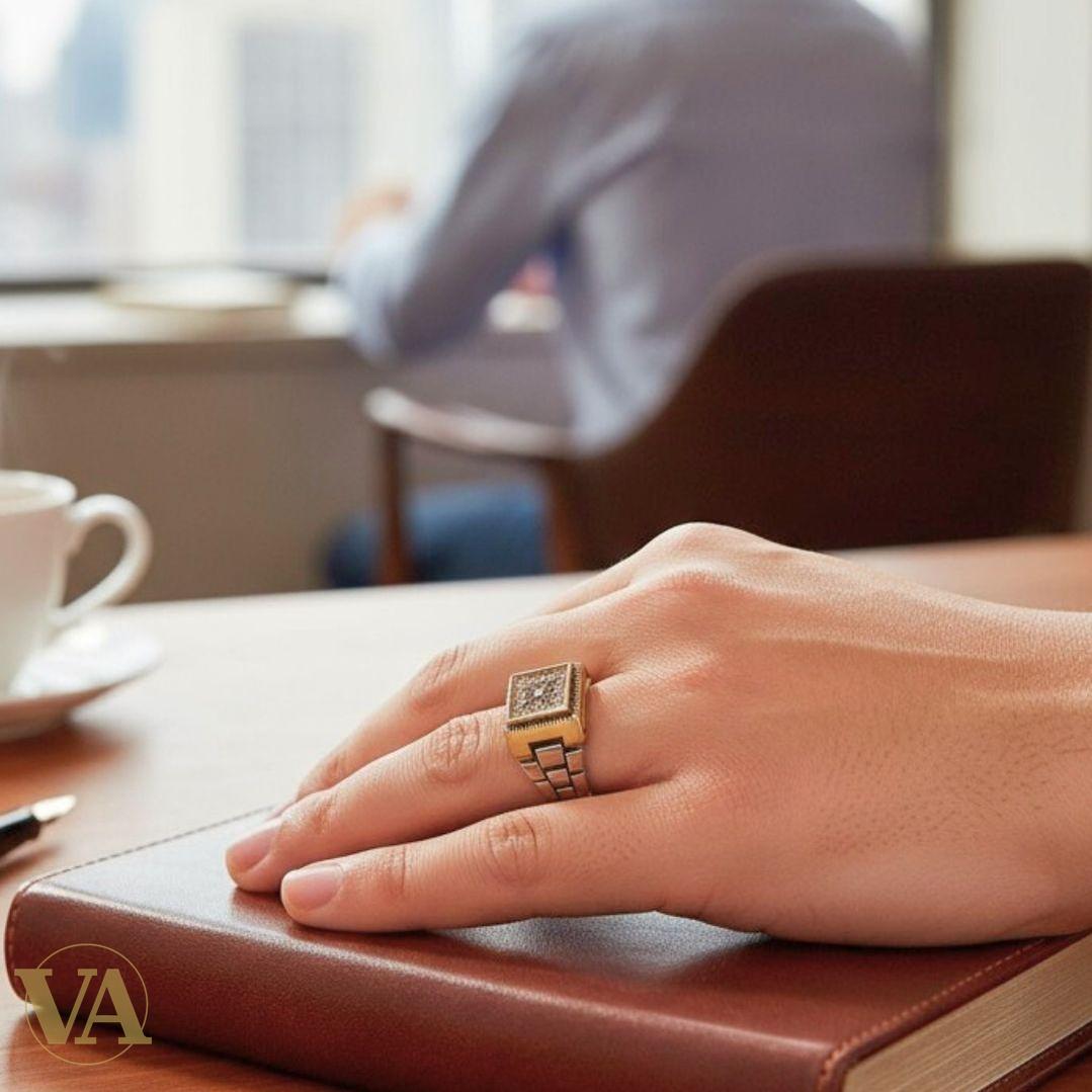 Bague Homme Argent 925 pavée de pierres