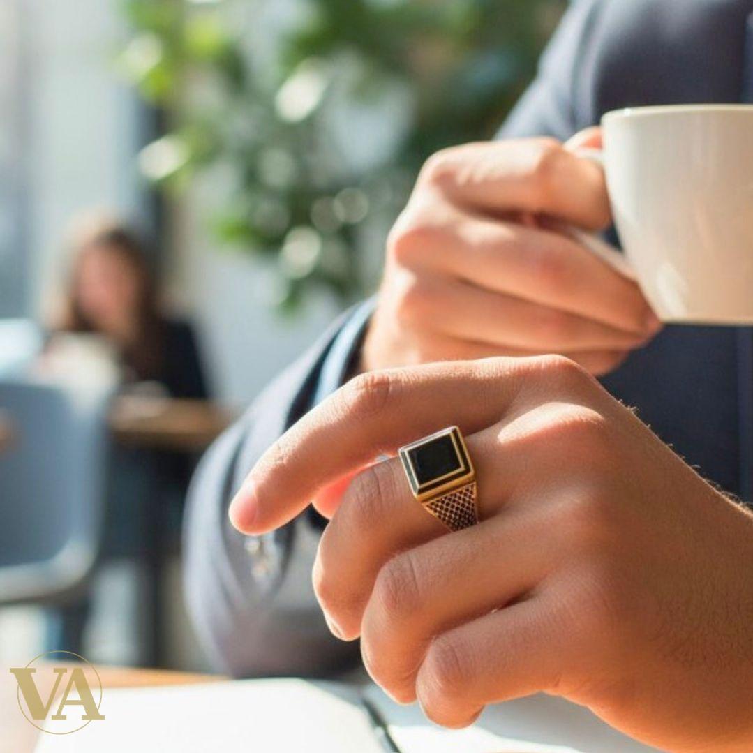 Bague Homme Argent 925 & Onyx noir carré