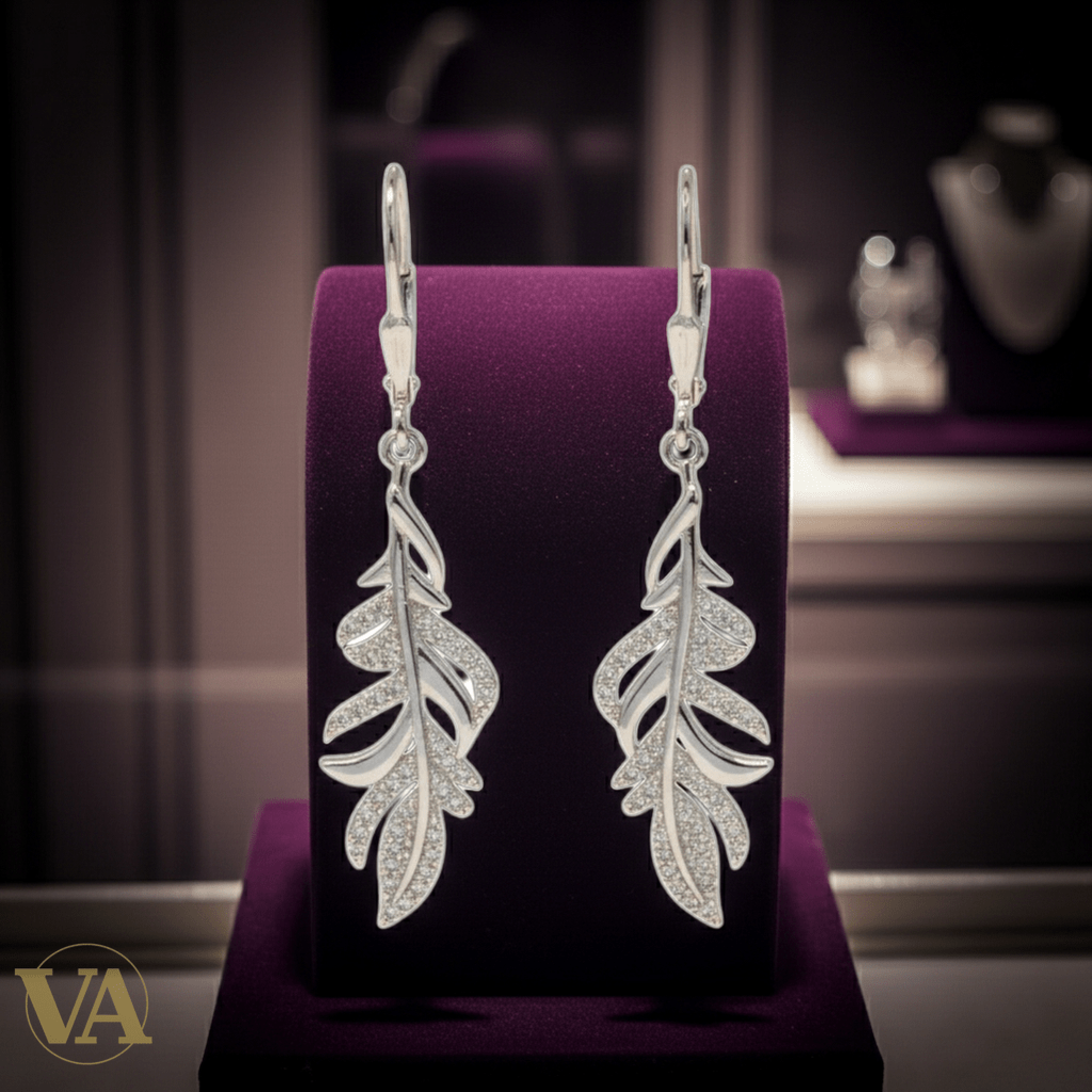 Boucles d'Oreilles Femme Pendantes Argent 925 – Plume Pavée Zirconium - Argent 925 - Vindicta