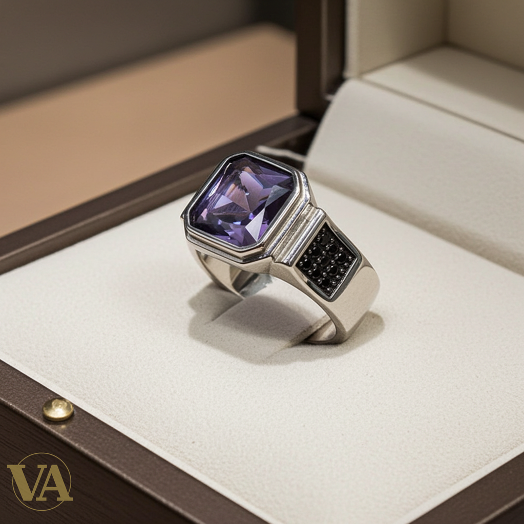 Bague Femme Argent 925 Améthyste - Chevalière Moderne-Vindicta : Bijoux Argent 925 Massif, Luxe et Héritage