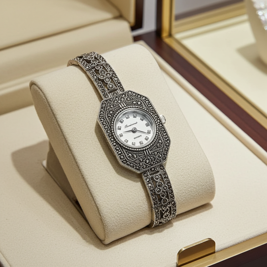 Bracelet-Montre Femme Argent 925 & Marcassite – Élégance intemporelle-Vindicta : Bijoux Argent 925 Massif, Luxe et Héritage