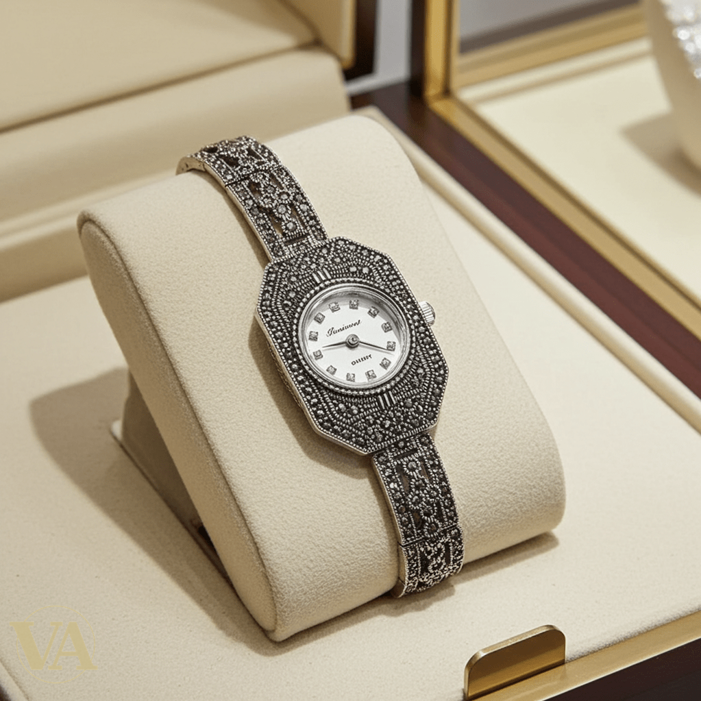 Bracelet-Montre Femme Argent 925 & Marcassite – Élégance intemporelle