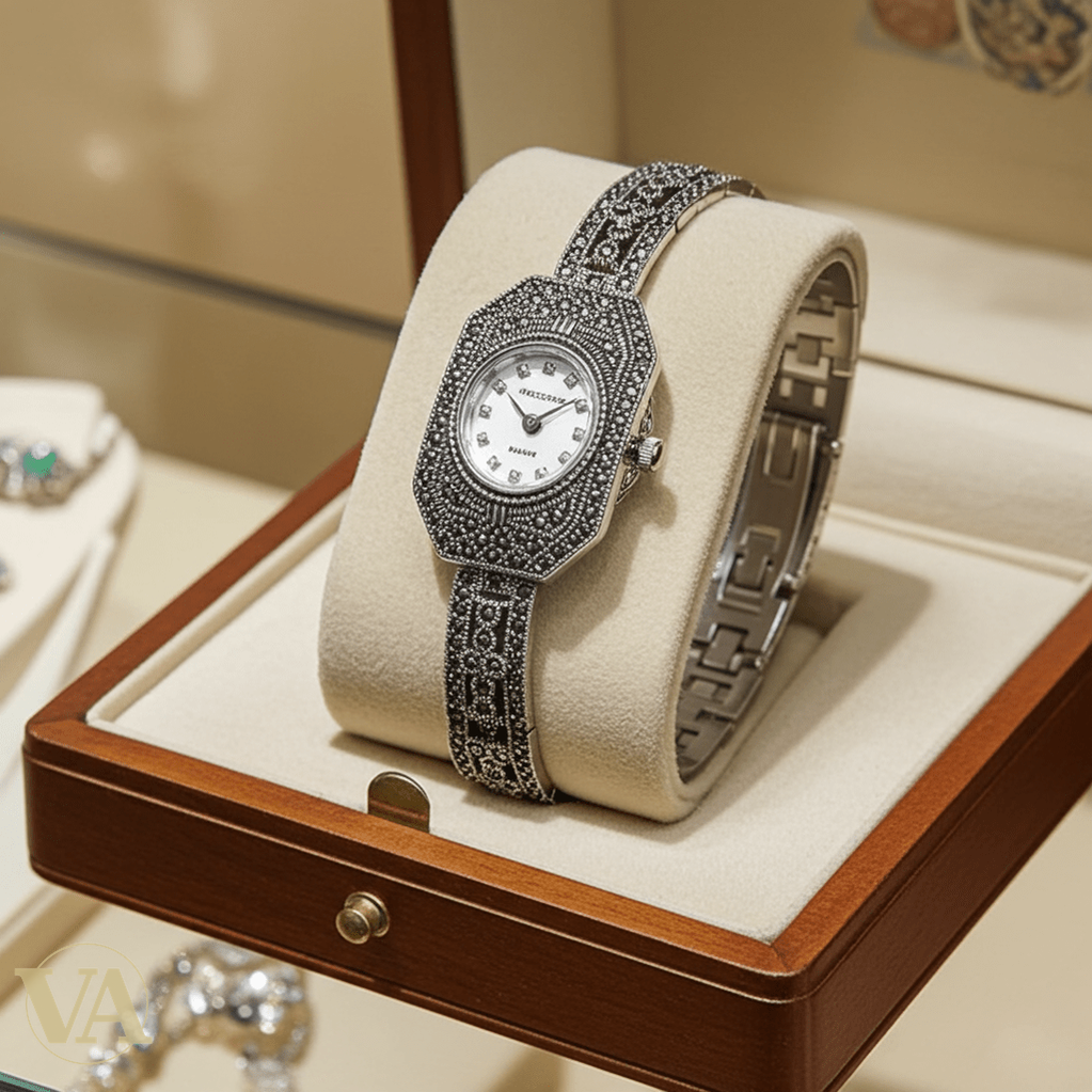 Bracelet-Montre Femme Argent 925 & Marcassite – Élégance intemporelle