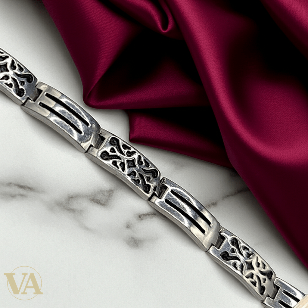 Bracelet Homme Argent 925 – Motifs Arabesques & Maille Articulée - Argent 925 - Vindicta