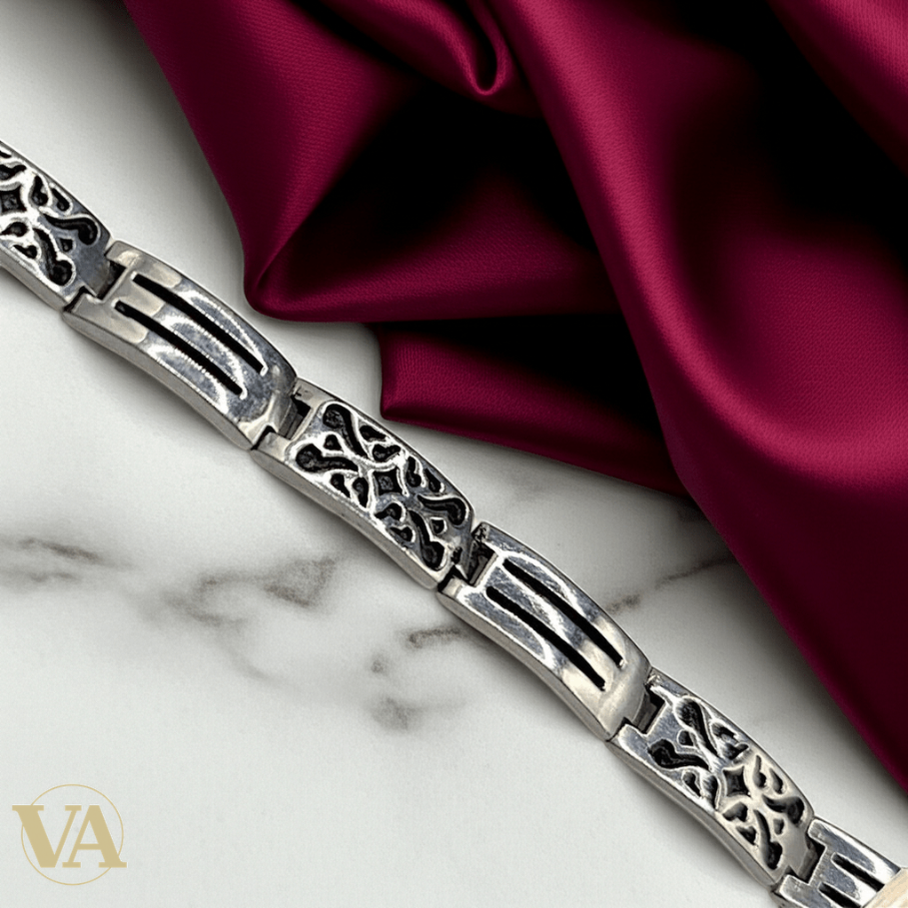 Bracelet Homme Argent 925 – Motifs Arabesques & Maille Articulée - Argent 925 - Vindicta