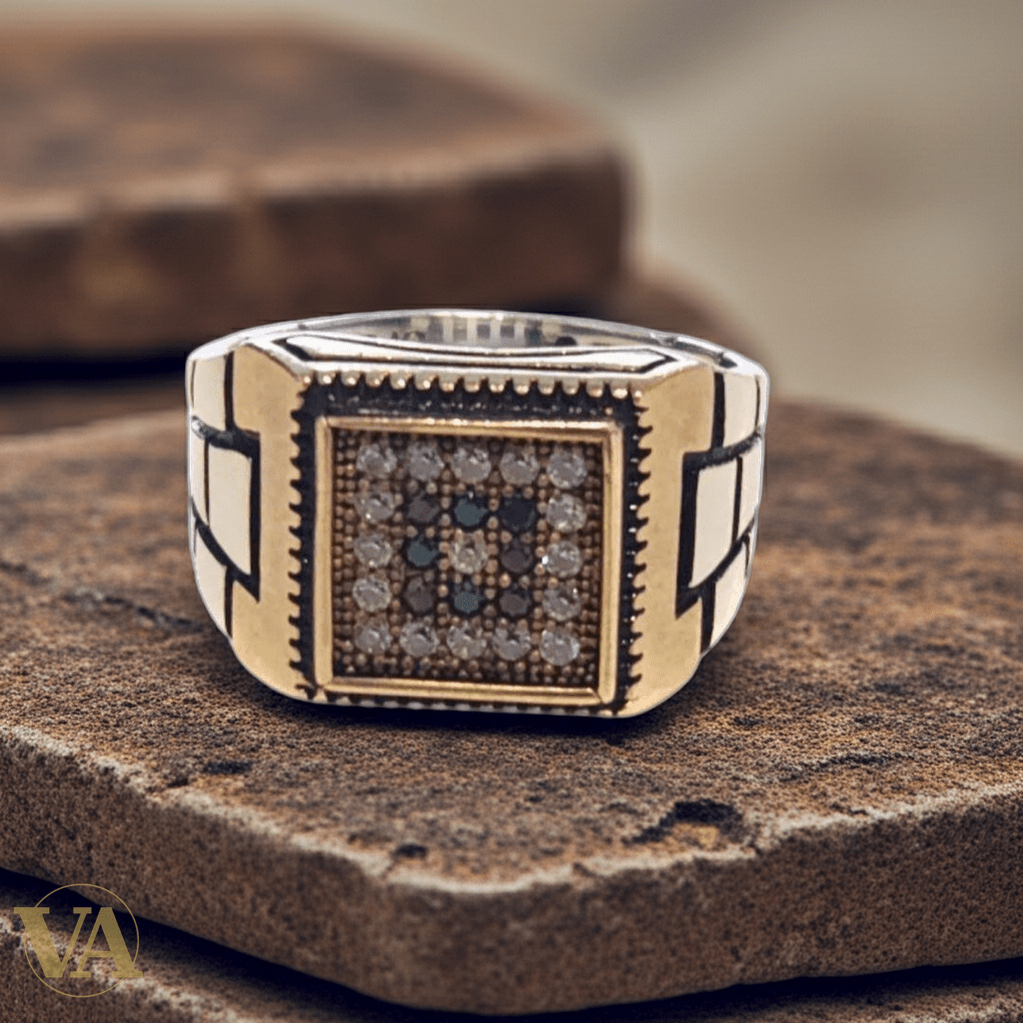 Bague Homme Argent 925 pavée de pierres - Argent 925 - Vindicta