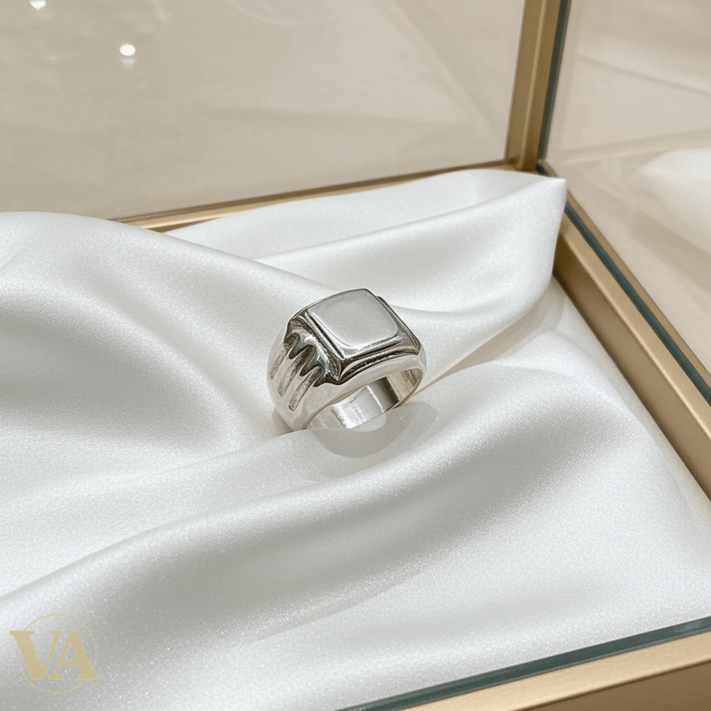 Chevalière Homme Argent 925 Plateau Poli Stries Diagonales - Argent 925 - Vindicta