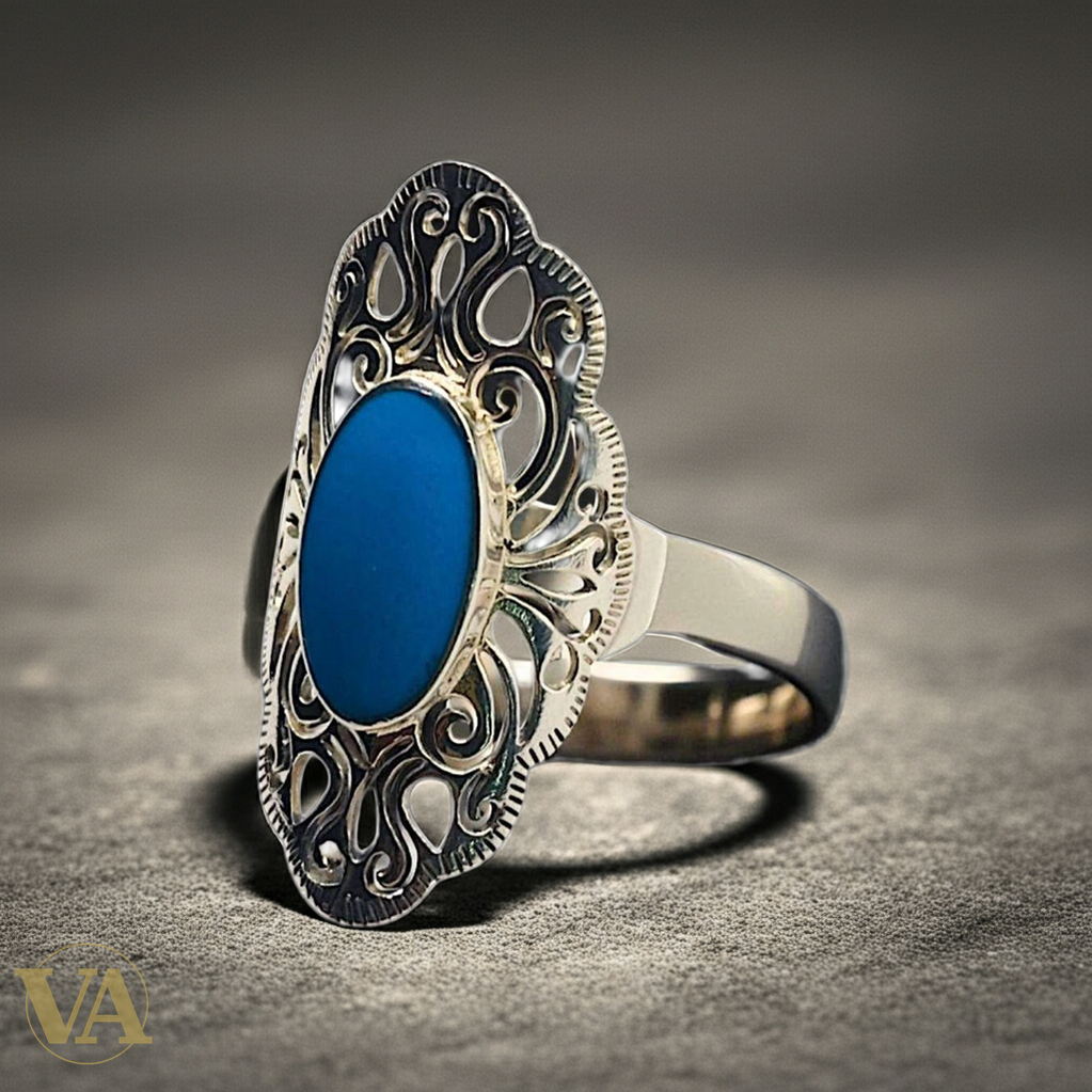 Bague Femme Argent 925 et Turquoise Ovale-Vindicta : Bijoux Argent 925 Massif, Luxe et Héritage
