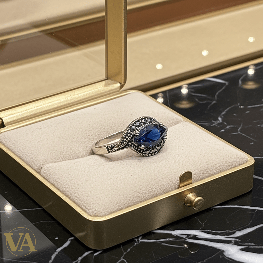 Bague Femme Marquise Argent 925 – Pierre bleue & Marcassites - Argent 925 - Vindicta